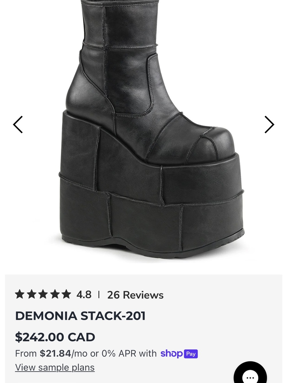 Demonia Black Stack-201 Quilted Platform Ankle Boots